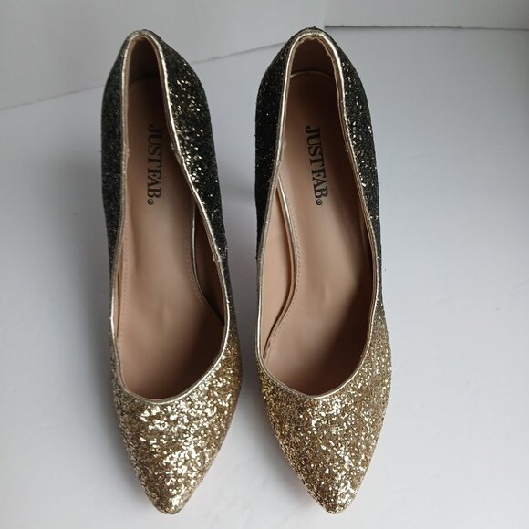 JustFab 'Sindra' Gold & Black Ombré Glitter Stiletto Pumps New Sz 8 - Picture 6 of 11
